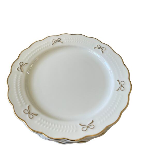 Yedi GOLD BOW Side Plates Set of 4 Ceramic 8in Holiday Glam White New - Picture 11 of 16